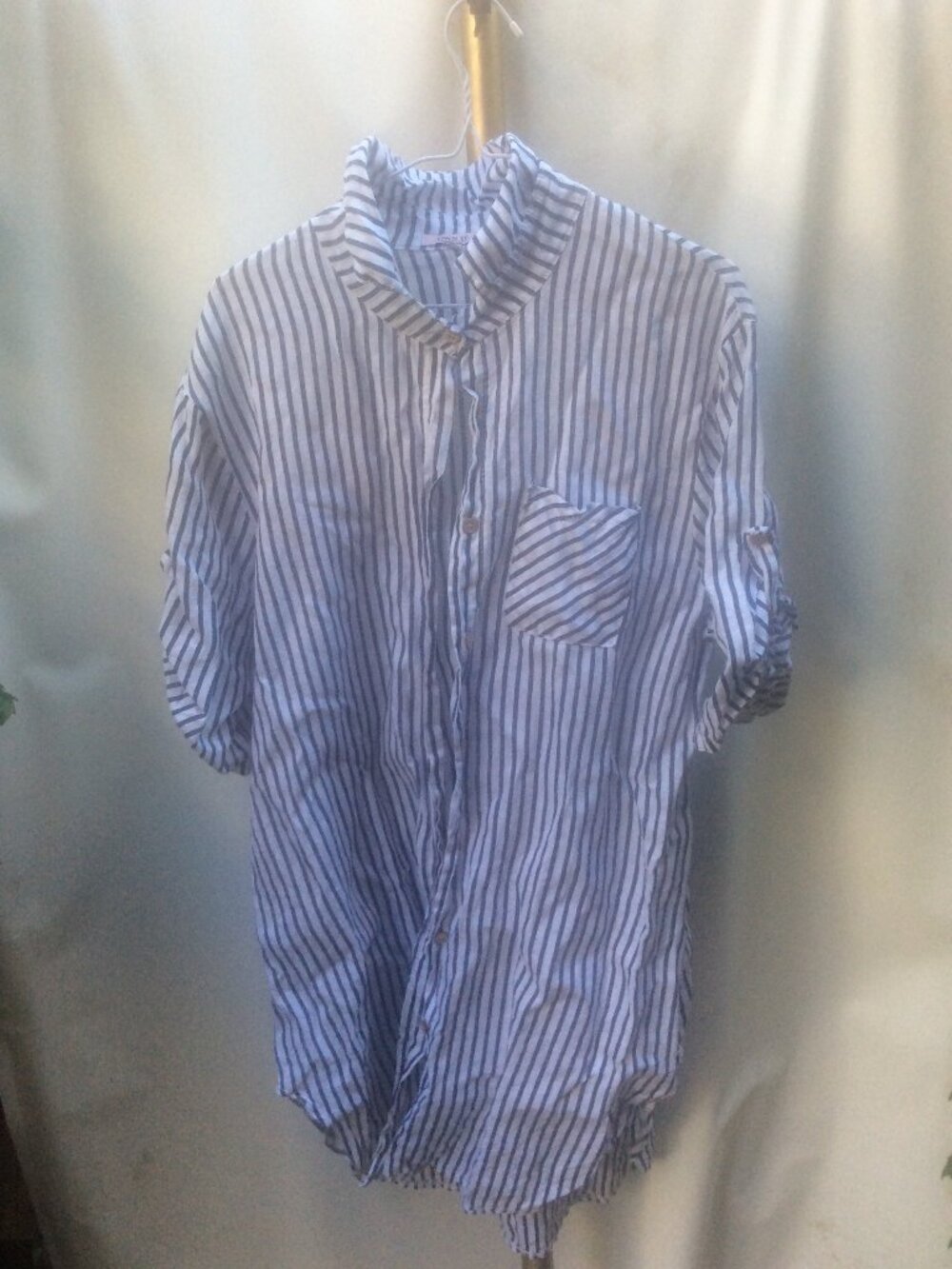Linen OWN IT. Striped Button Down Tunic Shirt Coastal Grandma Size M